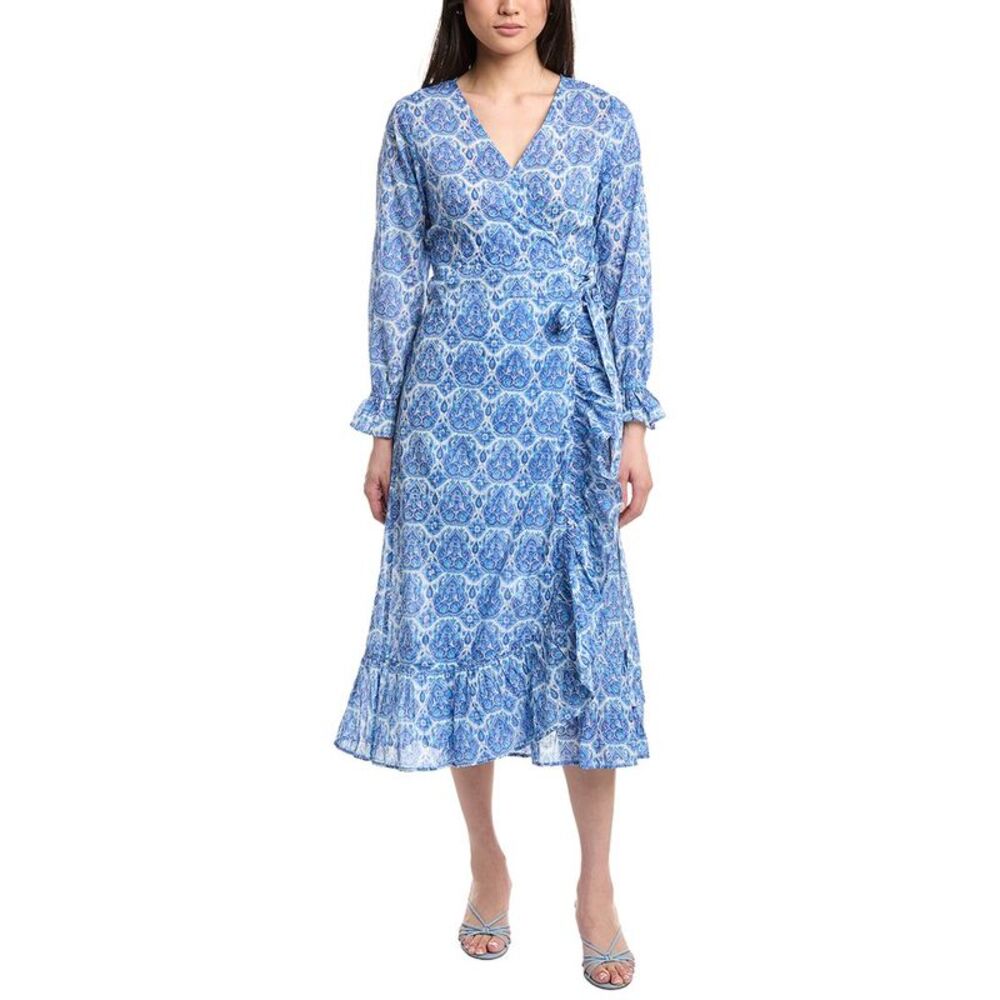Mer St. Barth Womens  Genevieve Ruffle Wrap Dress, Blue